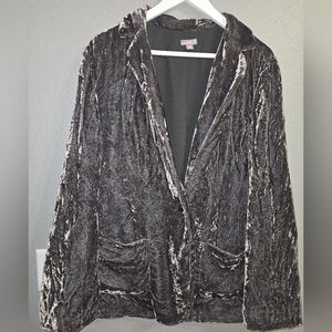 J.Jill Grey Crushed Velvet Silk Blend Blazer Size XL